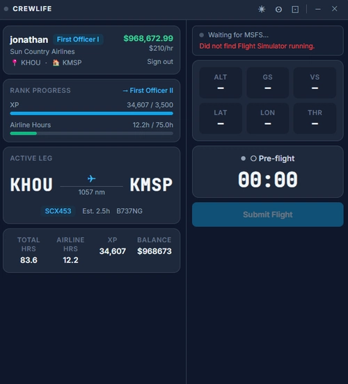 CrewLife - MSFS Tracker