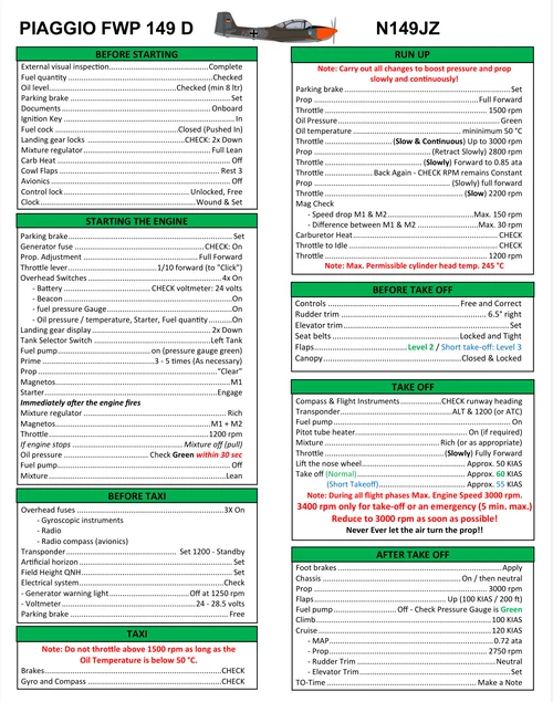 Focke-Wulf / Piaggio P.149 Checklist