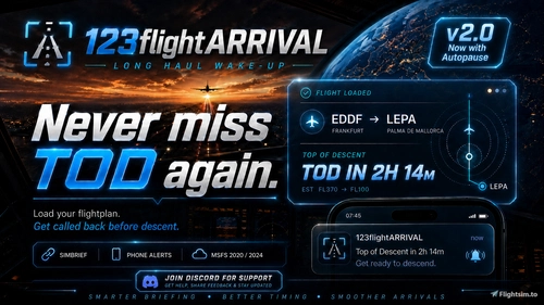 123flightARRIVAL 2.0 | Long Haul Wake-Up & TOD Phone Alerts Windows App