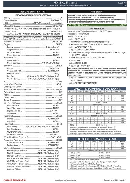 Honda Jet - Procedures and Checklist