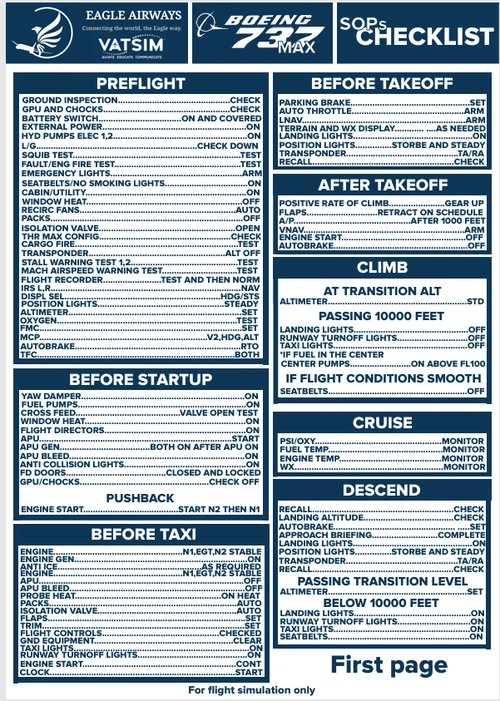 Eagle Airways B737 MAX-8 checklist