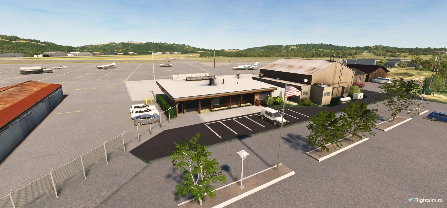 Rampe de Columbia Airport et bâtiments FBO