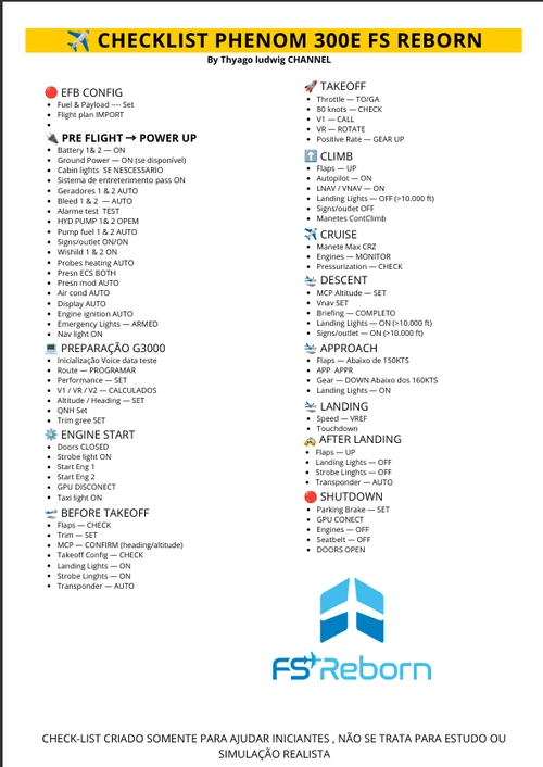 Checklist Phenom 300E FSReborn