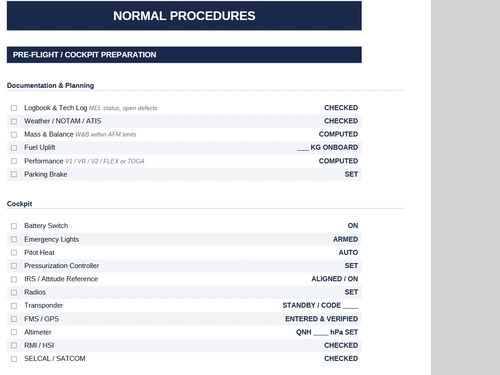 Checklist for Contrails Falcon FA50