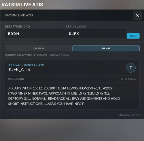 VATSIM Live ATIS for MSFS 2020/2024 - MSFS Toolbar Version