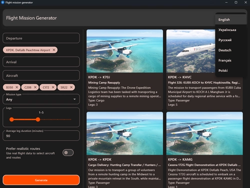 Flight missions generator