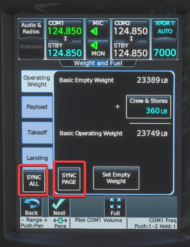 Sync Weight and Fuel from sim for G3000/G5000