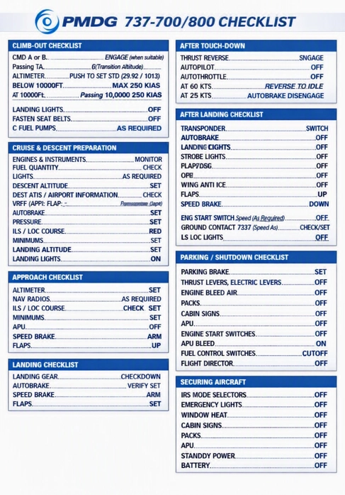 PMDG 737-700 And -800 Checklist