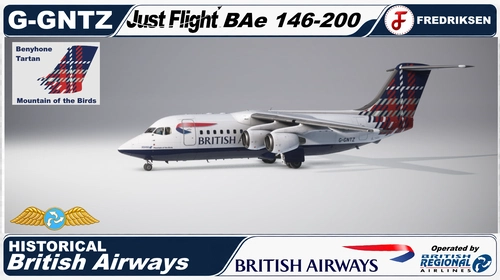Just Flight BAe 146-200 - G-GNTZ, BA British Regional Airlines, 1998, "Benyhone Tartan", w/Cabin
