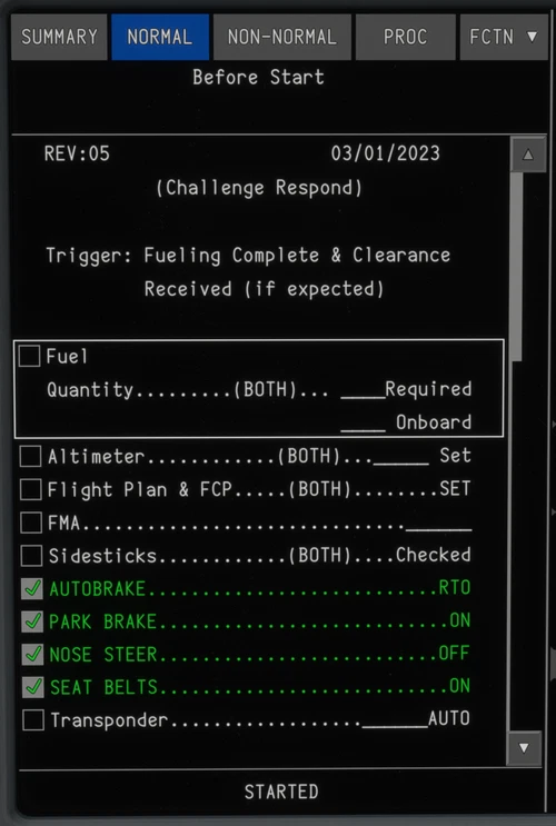 JetBlue A220 Checklist