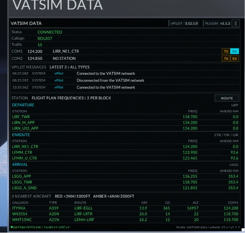 VatsimDataWindow – In-Sim VATSIM Toolbar Panel