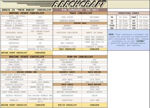 Beechcraft Model 18 Checklist