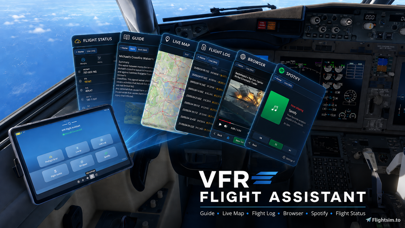 VFR Assistant (POI Scanner&Wiki, AI Copilot, Flight Logs, Browser, Spotify, Voice Commands and more) - Image 2