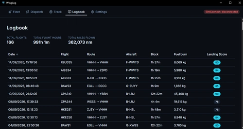 WingLog - Flight and Fleet Tracker/Logbook with Landing Analysis