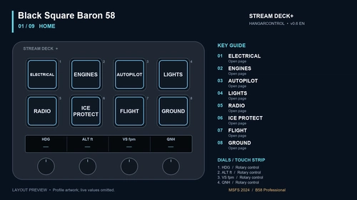 Stream Deck + / Hangar Control - Black Square Baron 58 Pro