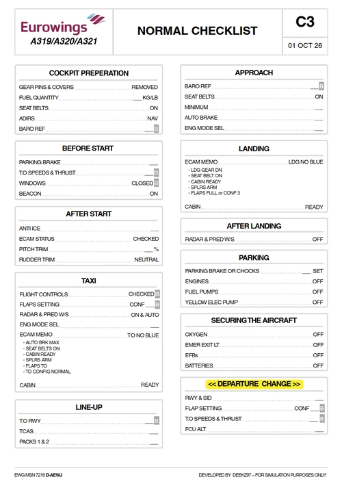 Eurowings A319/A320/A321 Checklist | EWG Style