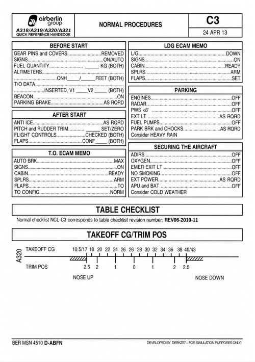 Air Berlin A319/A320/A321 Checklist | Original AB Style
