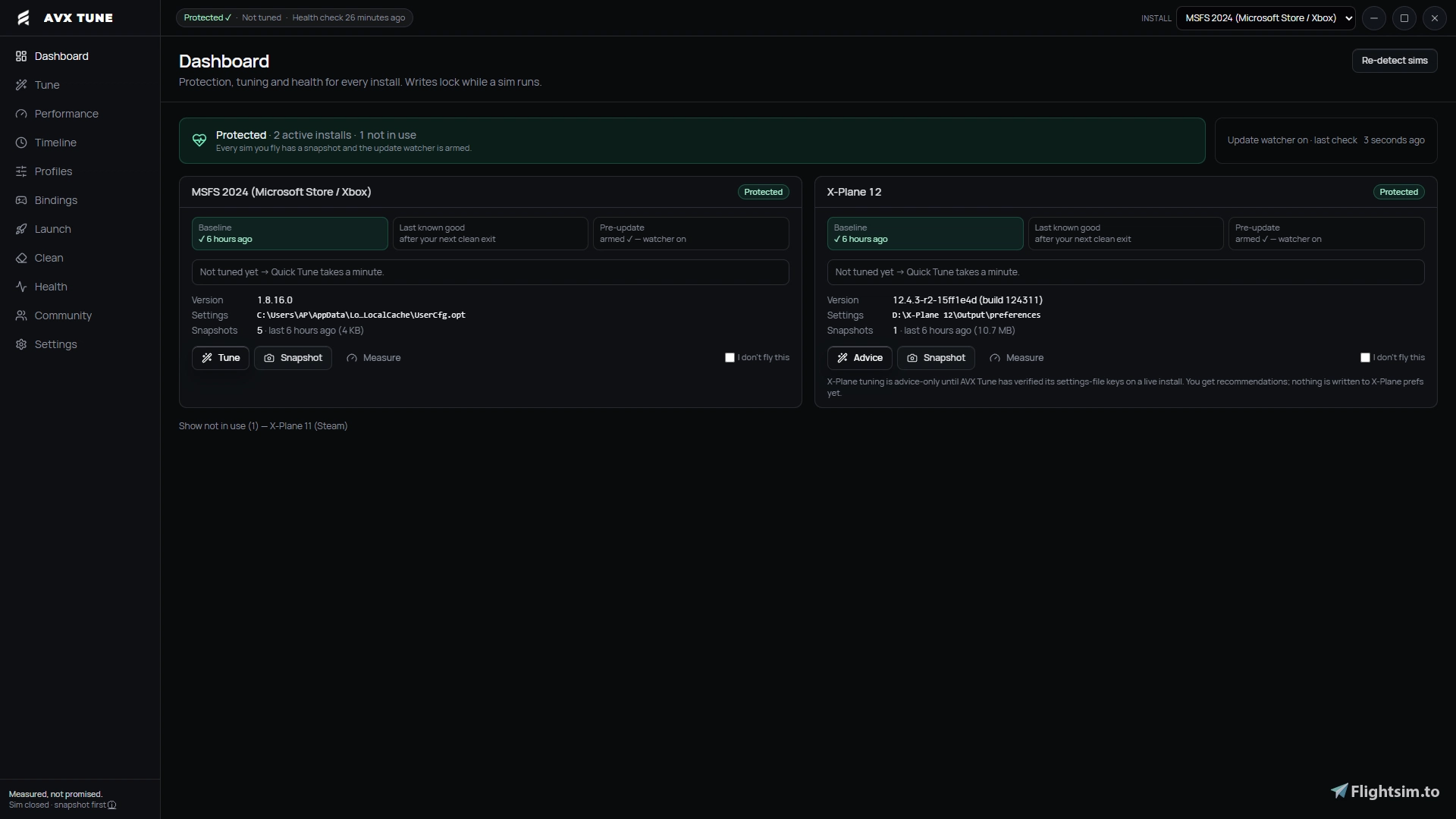 AVX Tune: Settings Backup & Performance Testing for MSFS