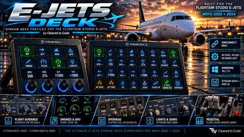 E-Jets Deck for the FlightSim Studio E-Jets – Stream Deck + & XL plugin (no SPAD / MobiFlight)