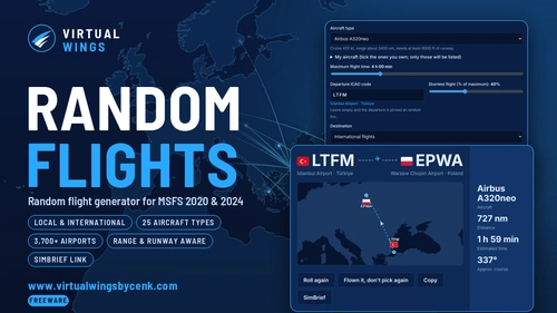 Random Flights - Random Flight Generator for MSFS (Virtual Wings)