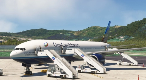 One Caribbean Airways Boeing 777-200ER Brimstone Hill