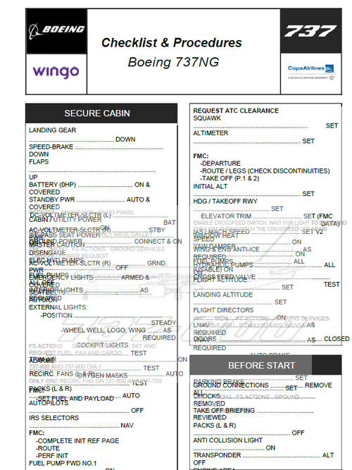 Boeing 737-800 Wingo and Copa Airlines Checklist