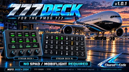 777 Deck for the PMDG 777 – Stream Deck + & XL plugin (no SPAD / MobiFlight)