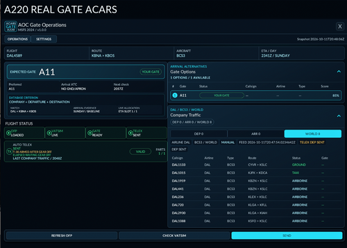 Synaptic A220 Real Gates ACARS