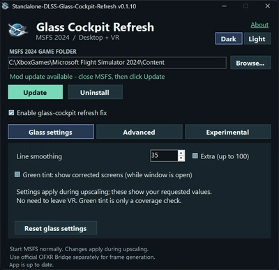 WSG Standalone DLSS Glass Cockpit Refresh Fix