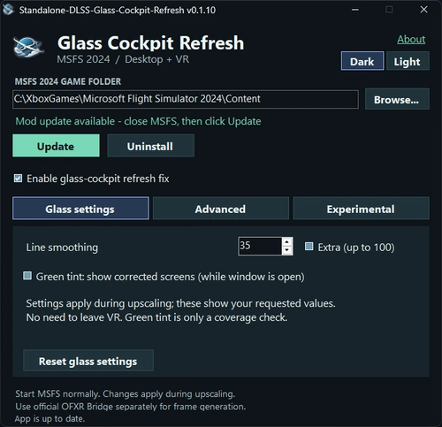 WSG Standalone DLSS Glass Cockpit Refresh Fix