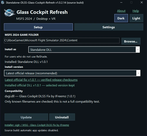 WSG Standalone DLSS Glass Cockpit Refresh Fix