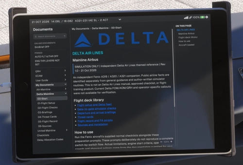 Delta Air Lines Mainline Airbus EFB Companion | Fenix A319/A320/A321 v3