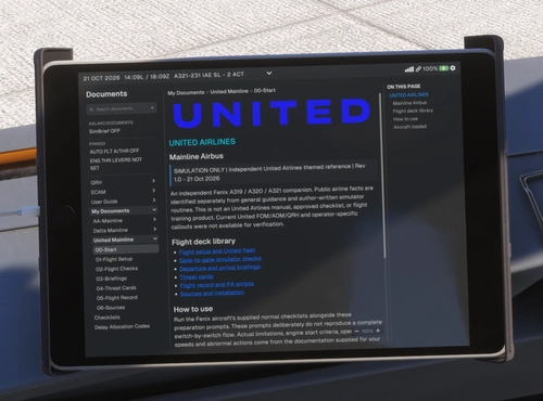United Airlines Mainline Airbus EFB Companion | Fenix A319/A320 v3