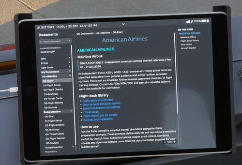 American Airlines Mainline Airbus EFB Companion | Fenix A319/A320/A321 v3
