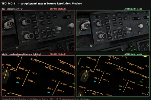 TFDi MD-11 – Sharp cockpit panel text at Medium texture resolution (MSFS 2024)