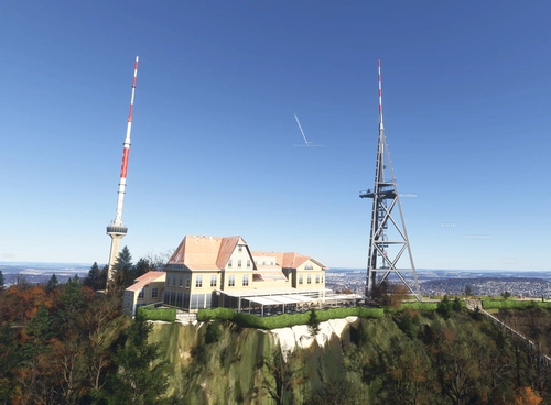 Uetliberg: Uto Kulm with Observation Tower, Hotel and Walking People, Zurich, Switzerland