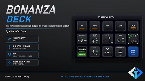 Bonanza Deck - Black Square Bonanza Stream Deck Profile (A36, A36TC, Tip-Tanks, B36TP)