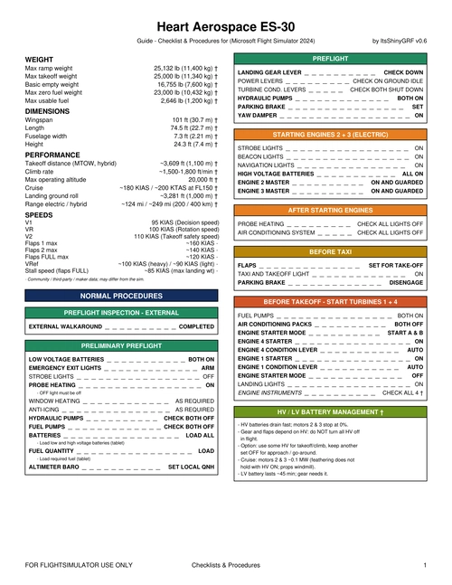 Checklist / Heart Aerospace ES-30