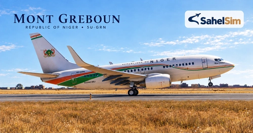 Republic of Niger 5U-GRN “Mont Greboun” exterior livery for the PMDG 737-700 BBJ