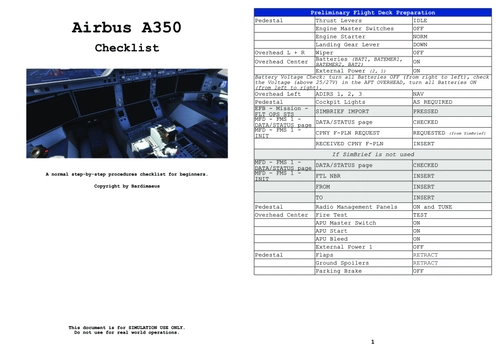 Airbus A350 - Step-By-Step Checklist as PDF