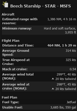 Black Square Beech Starship Little Navmap Perf