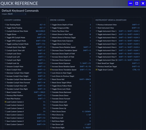 Default Keyboard Quick Reference Toolbar Panel