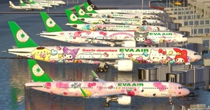 EVA Air Sanrio “Lolly Jet” – Kawaii Edition (B-16740) w/Cabin | PMDG 777-300ER thumbnail 2