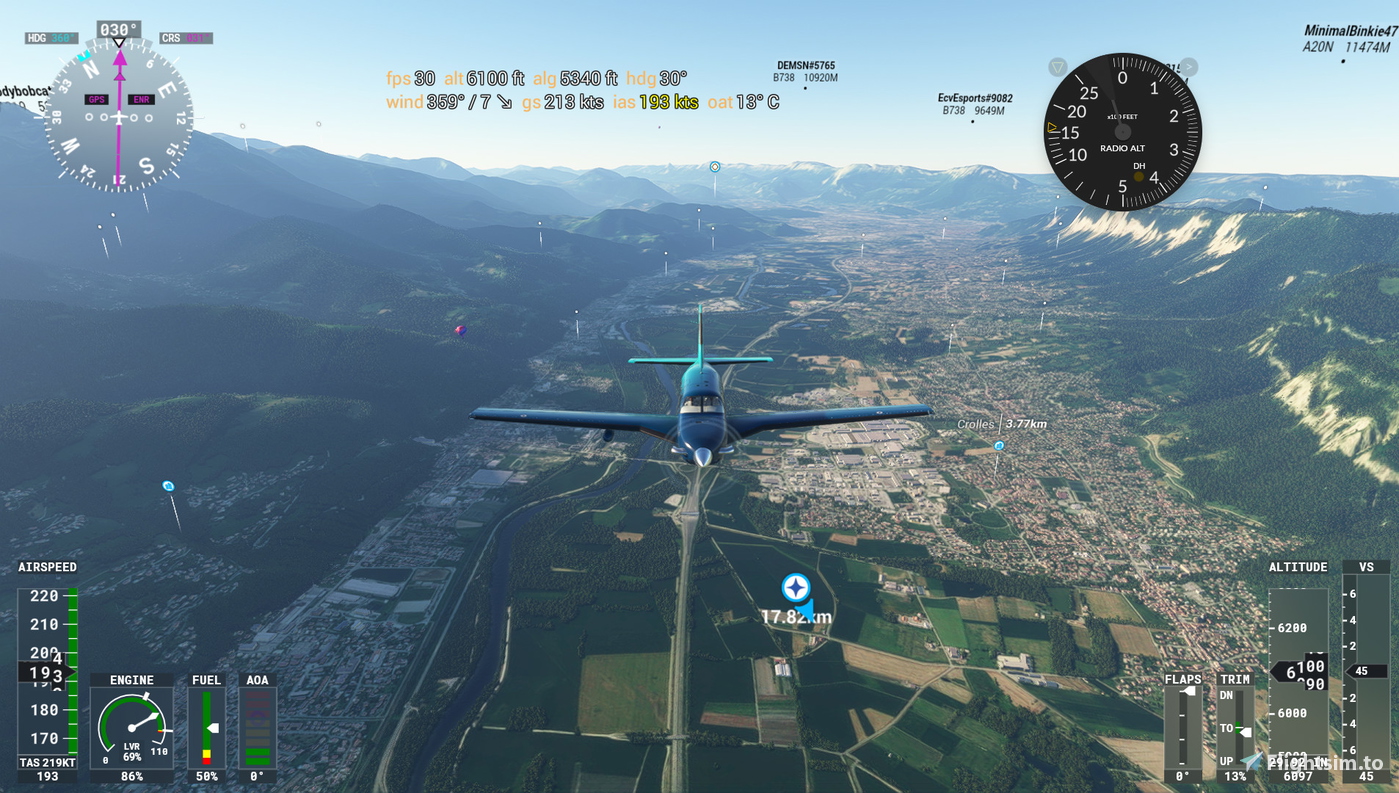 Flightplan from Montpellier (LFMT) to Aix-Les-Bains (LFLB) 对于 Microsoft ...