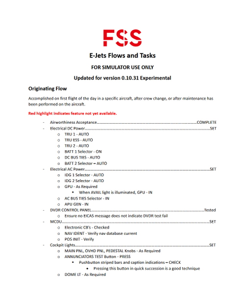 FSS EJets Flows and Task Guide w/ Checklist