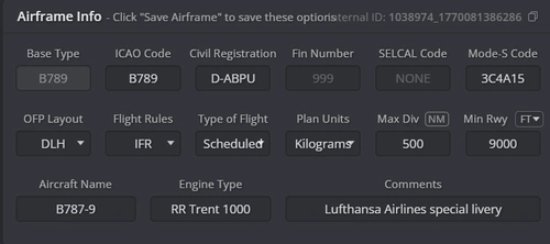 Lufthansa Airlines Boeing 787-9 (D-ABPU) – Real-World SimBrief Airframe