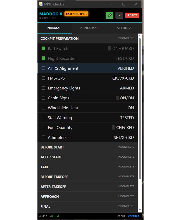 マコト確認ページ MADDOG X (MD80 Leonardo) Checklist V2.3 pro Microsoft Flight