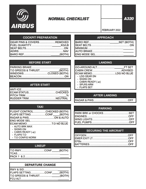 Normal Checklist Airbus A320