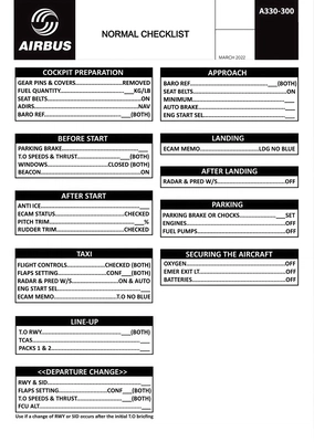 Normal Checklist Airbus A380 for Microsoft Flight Simulator | MSFS