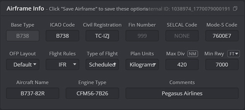 Pegasus Airlines Boeing 737-800 (TC-IZJ) – Real-World SimBrief Airframe